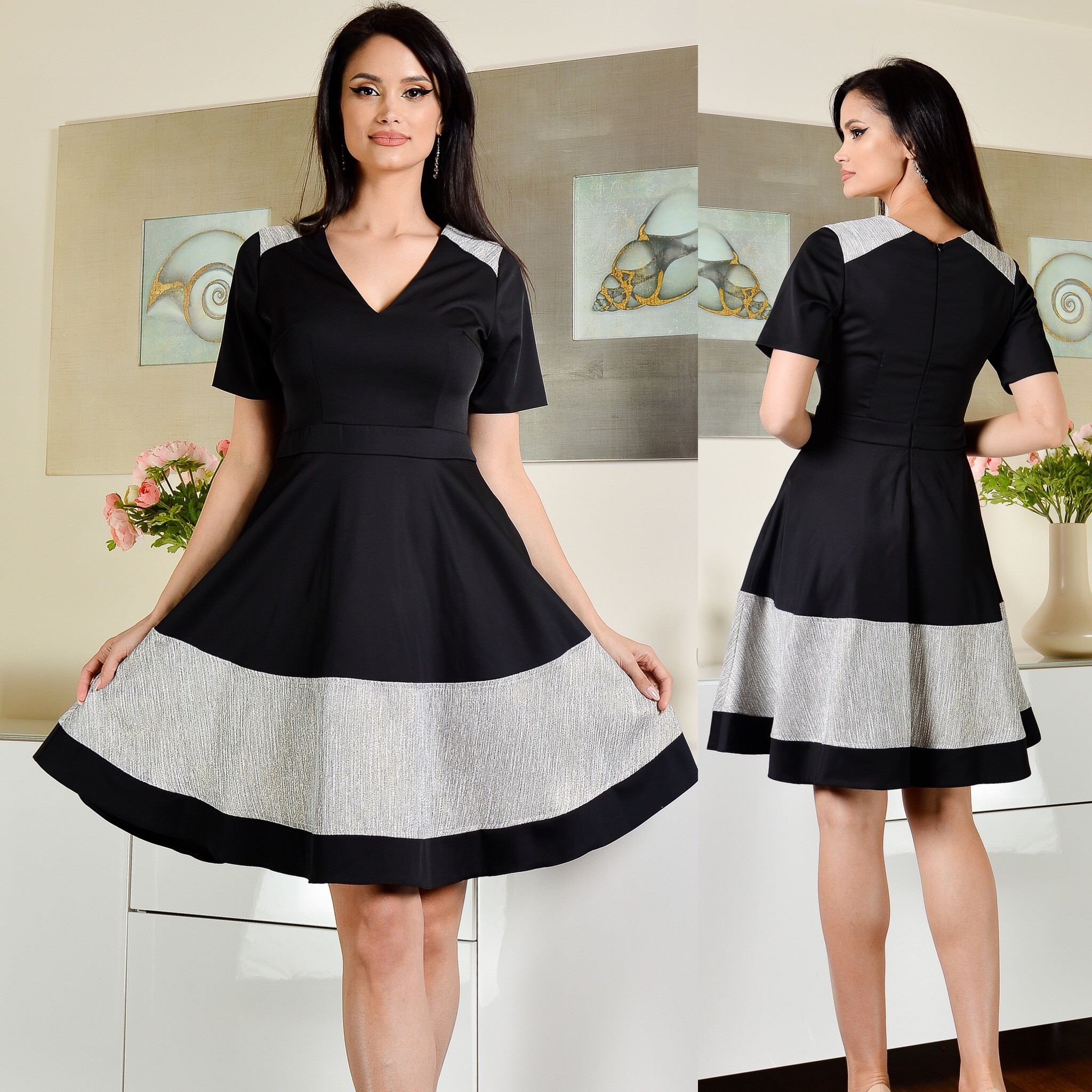 Rochie neagra clos cu buzunare - Anca