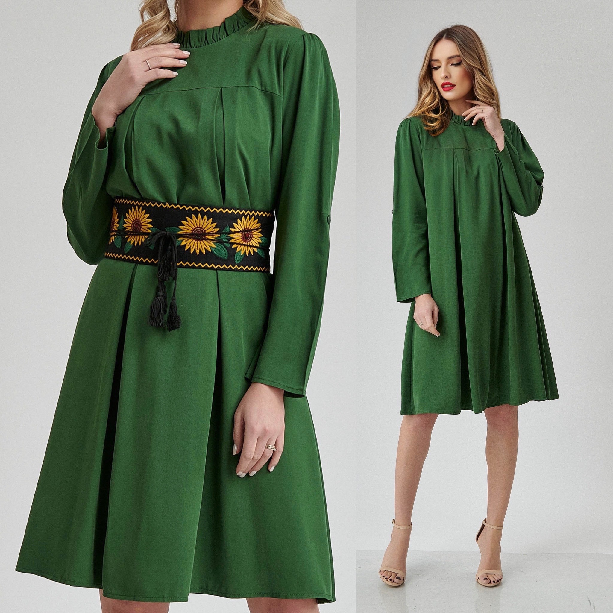 Rochie verde cu croi evazat - Alexia 01