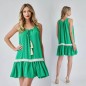 Rochie verde cu croi lejer si volan accesorizat cu perle - Sandra