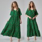 Rochie Nationala lunga verde cu imprimeu floral, croi lejer - Paula 04