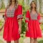 Rochie - Tunica rosie din panza topita cu flori - Adela 01