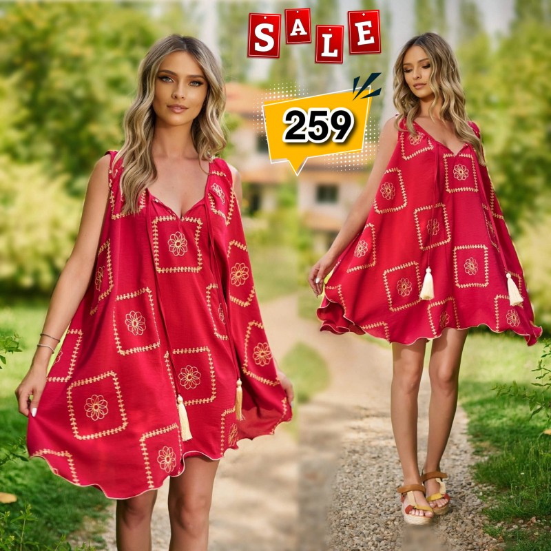 copy of Rochie brodata crem din in cu croi evazat - Daria 03