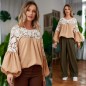 Bluza crem din in, accesorizata cu dantela - Ana 02