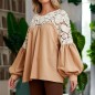 Bluza crem din in, accesorizata cu dantela - Ana 02