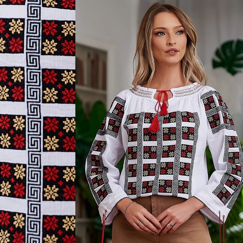 IE Traditionala alba cu broderie rosie - Sanda