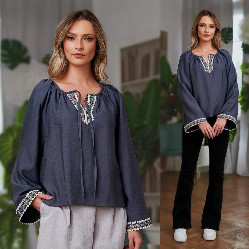 Bluza gri tip ie traditionala din in natural - Flavia