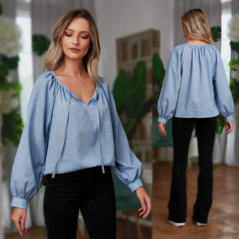 Bluza tip IE Nationala din panza topita bleu - Daria 03