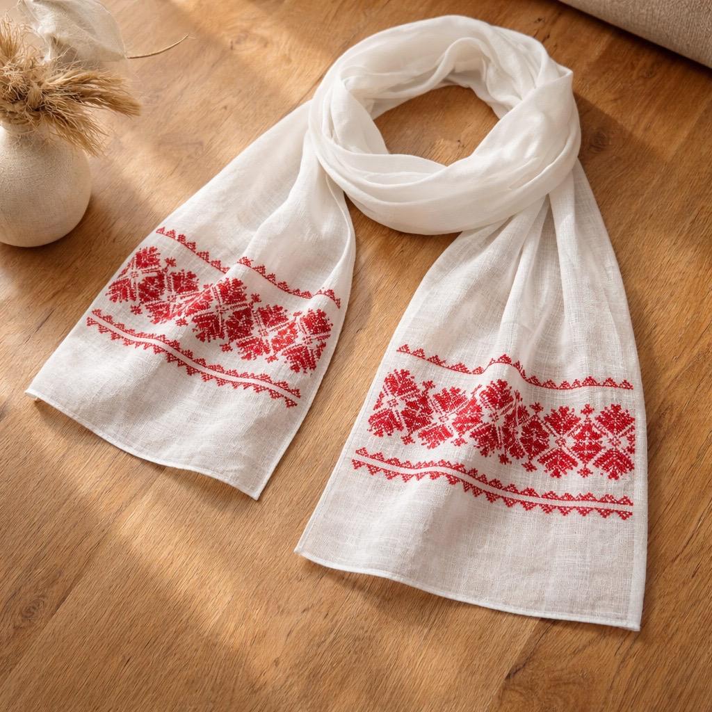 Marama Traditionala cu broderie rosie - Romb