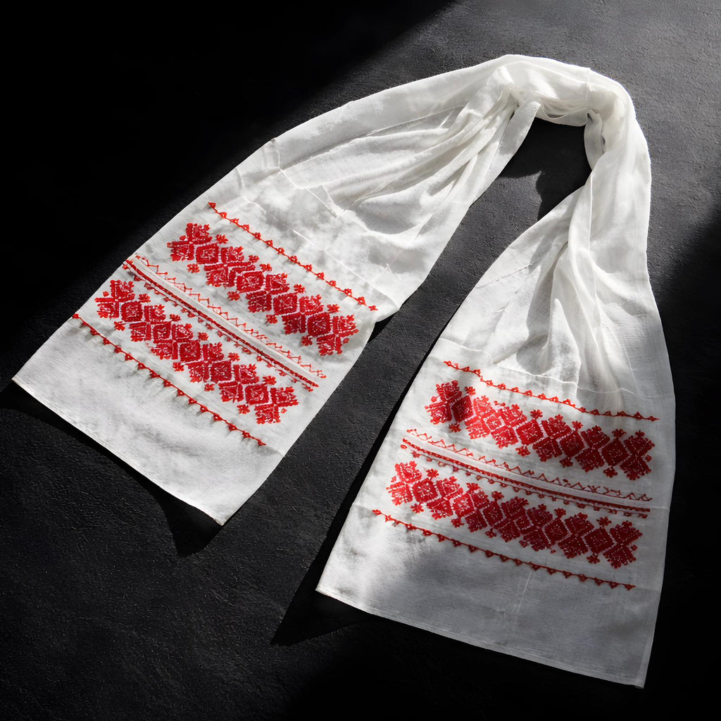 Marama Traditionala cu broderie rosie - Romb