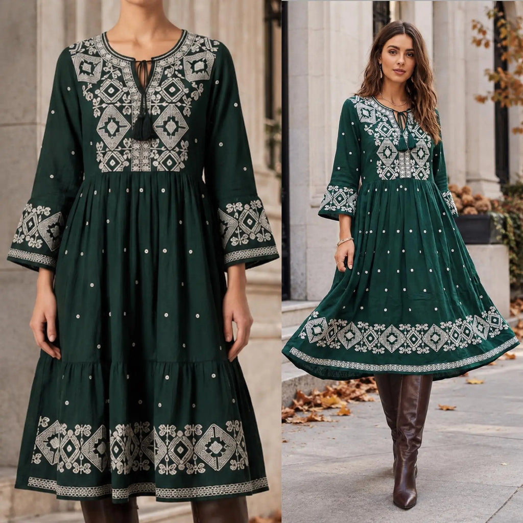 Rochie Traditionala tip ie brodata - Adina verde 04