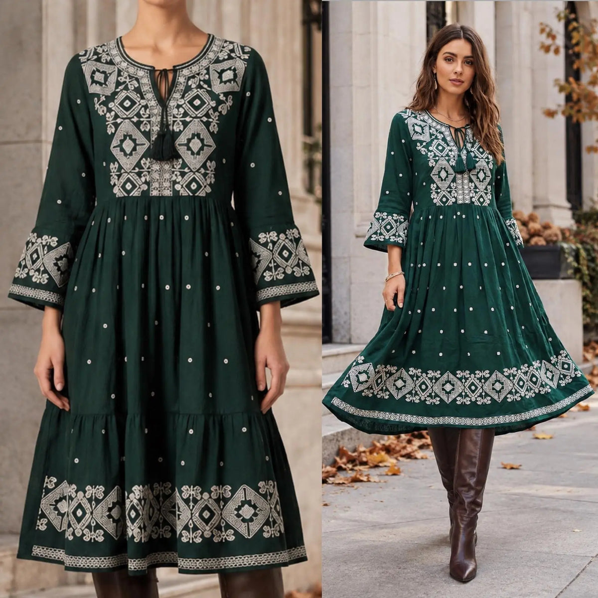 Rochie Traditionala tip ie brodata - Adina verde 04