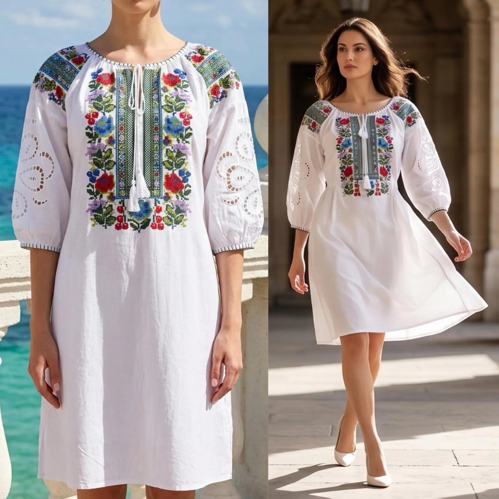 Rochie alba tip ie traditionala - Elena