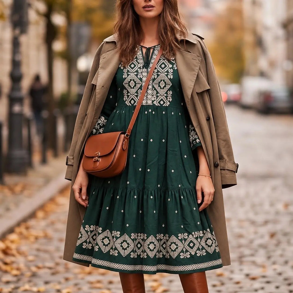 Rochie Traditionala tip ie brodata - Adina verde 04