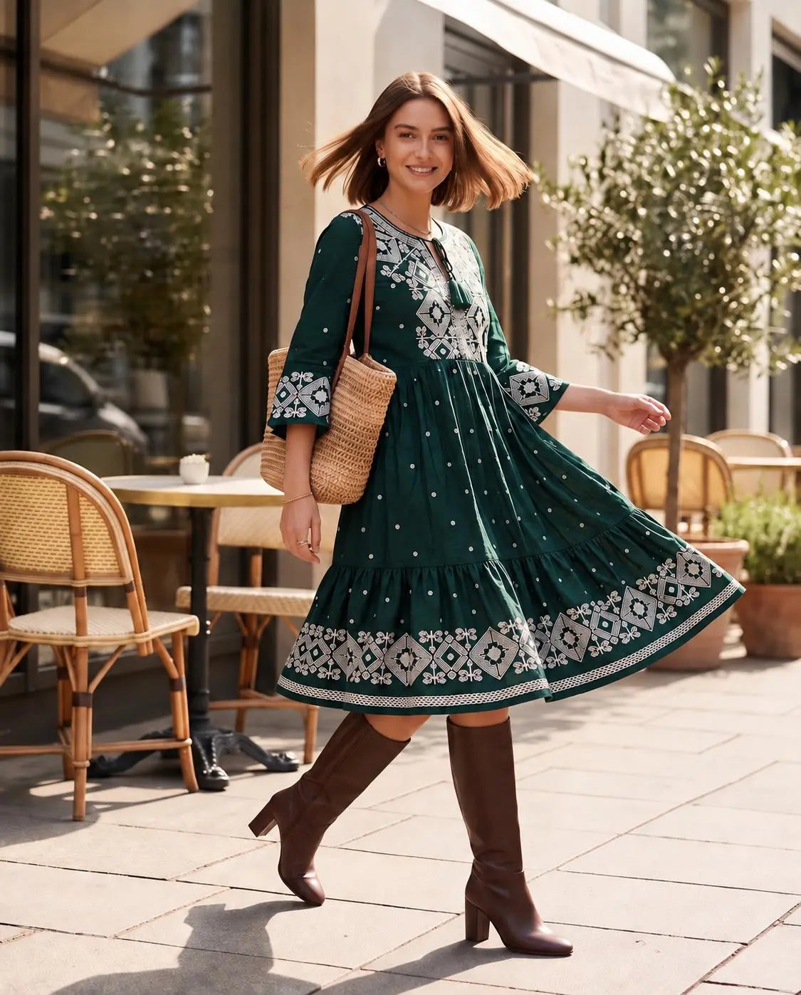 Rochie Traditionala tip ie brodata - Adina verde 04