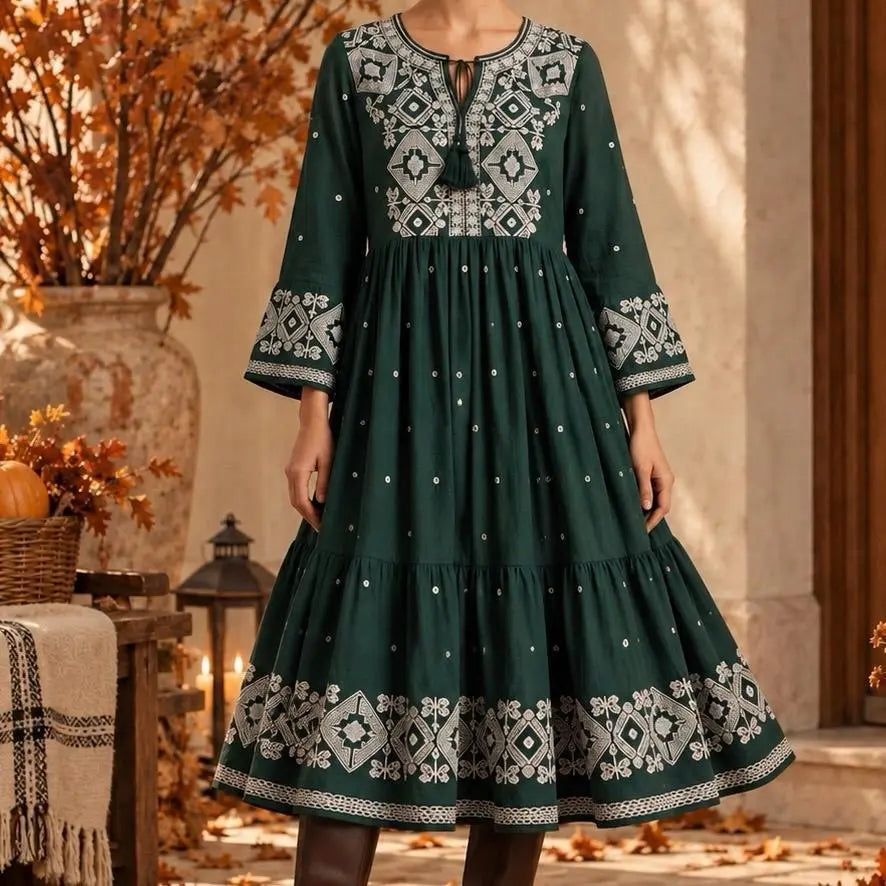 Rochie Traditionala tip ie brodata - Adina verde 04