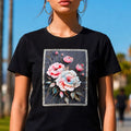 Tricou negru cu imprimeu cu floral 3D - Andra roz 07