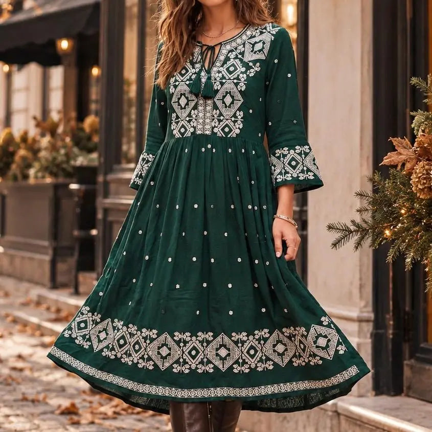 Rochie Traditionala tip ie brodata - Adina verde 04