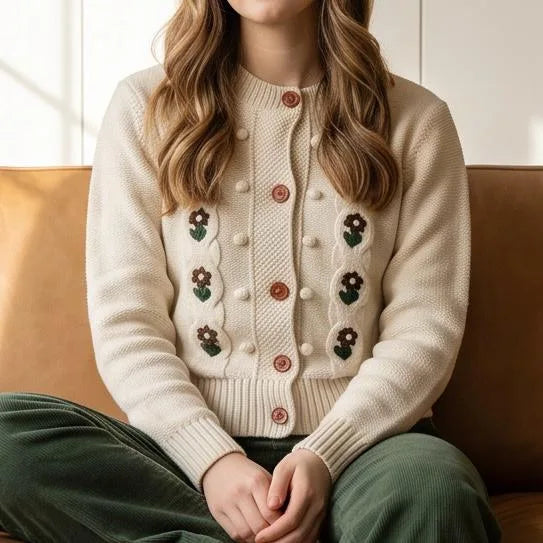 Cardigan bej brodat - Carmen 01