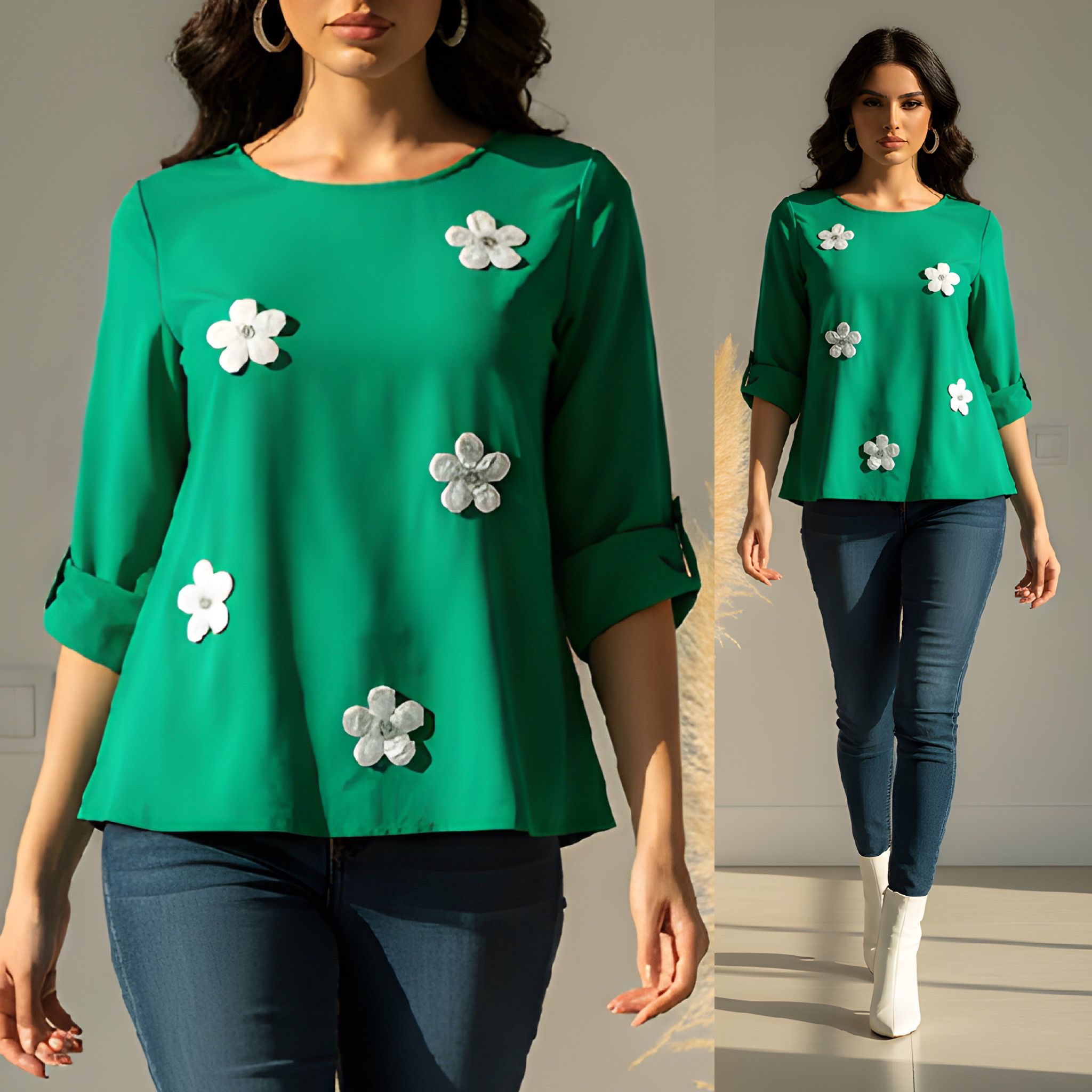 Bluza din tricot cu flori albe 3D - Mara