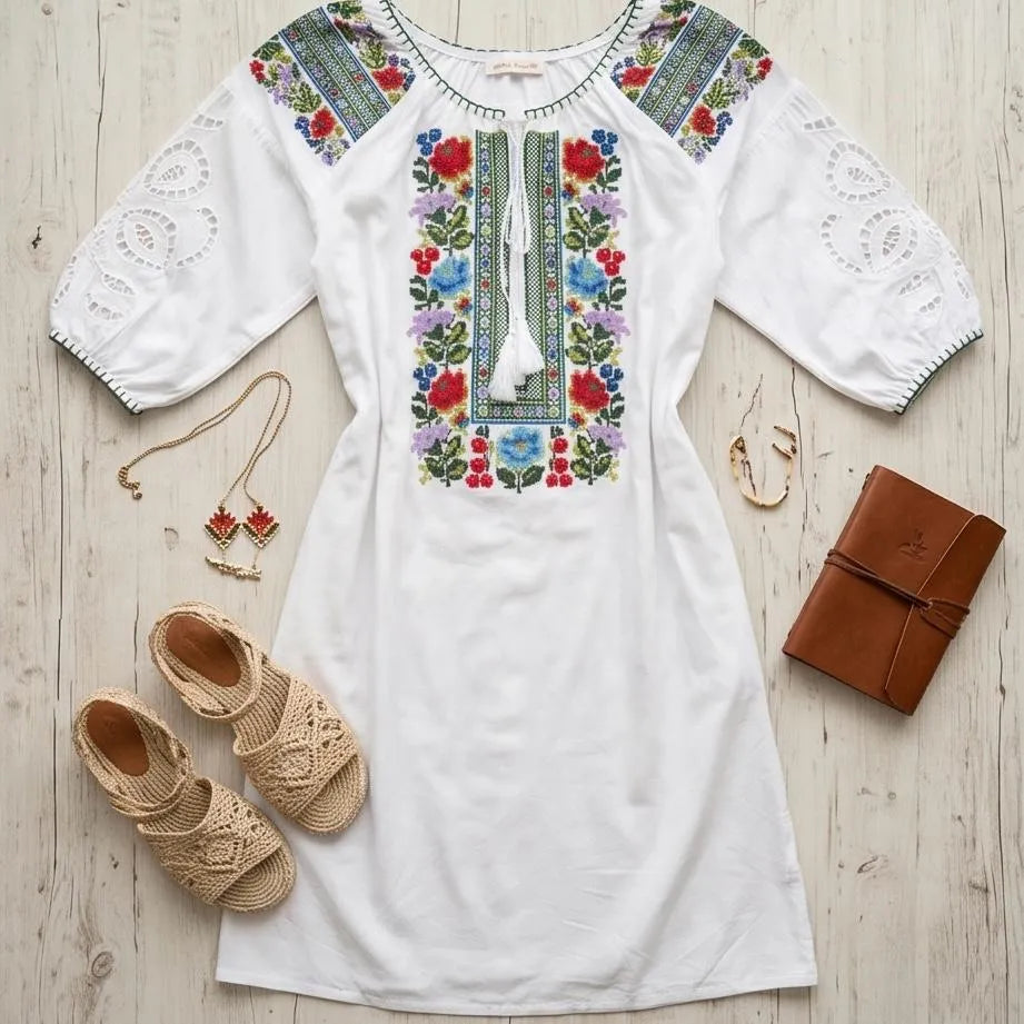 Rochie alba tip ie traditionala - Elena