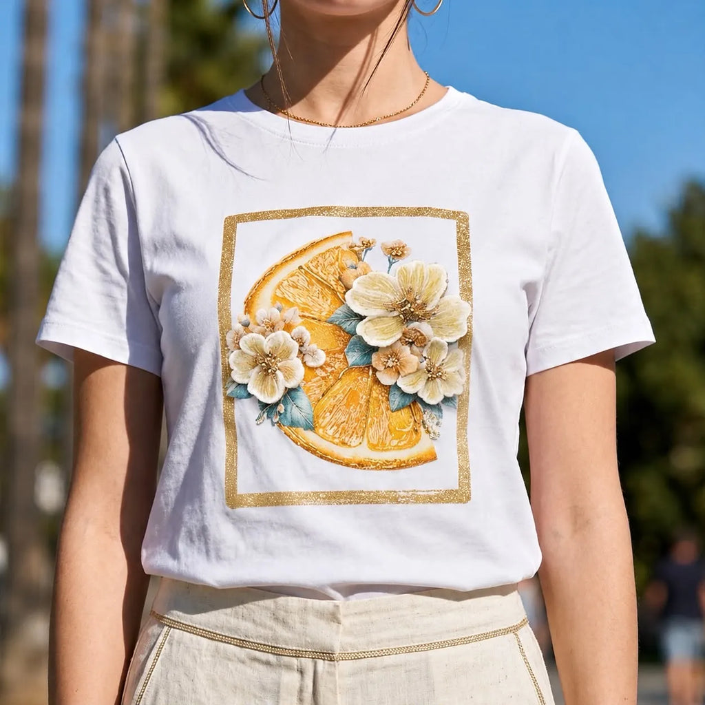 Tricou alb cu imprimeu cu floral 3D - Andra galben 06