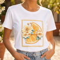 Tricou alb cu imprimeu cu floral 3D - Andra galben 06
