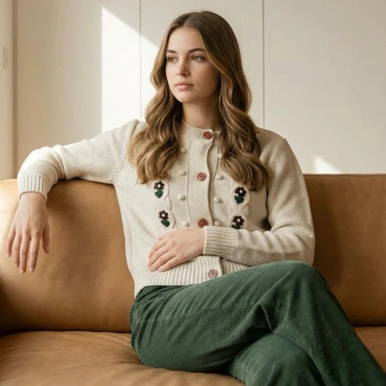 Cardigan bej brodat - Carmen 01