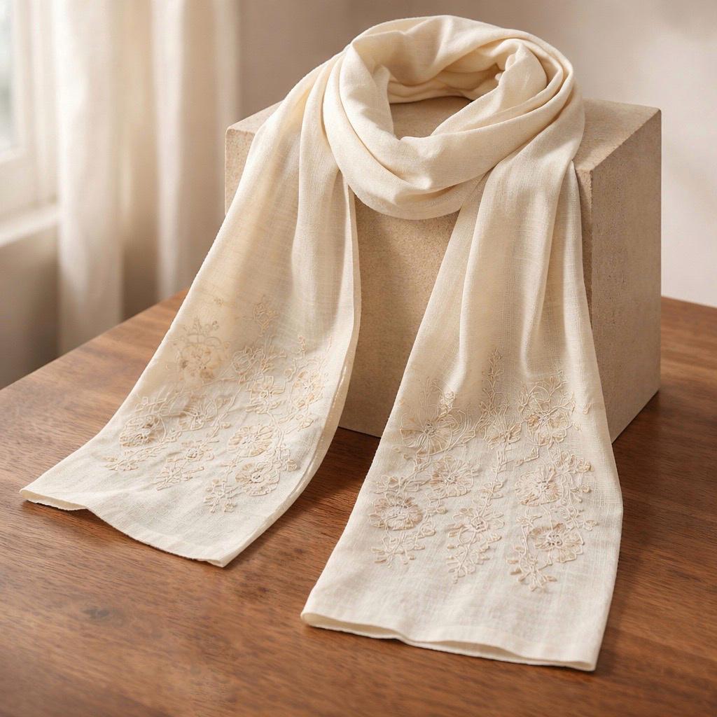 Marama Traditionala crem cu broderie florala - Crina
