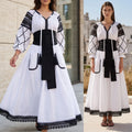 Rochie Nationala alba din panza topita dantela neagra - Maria 02