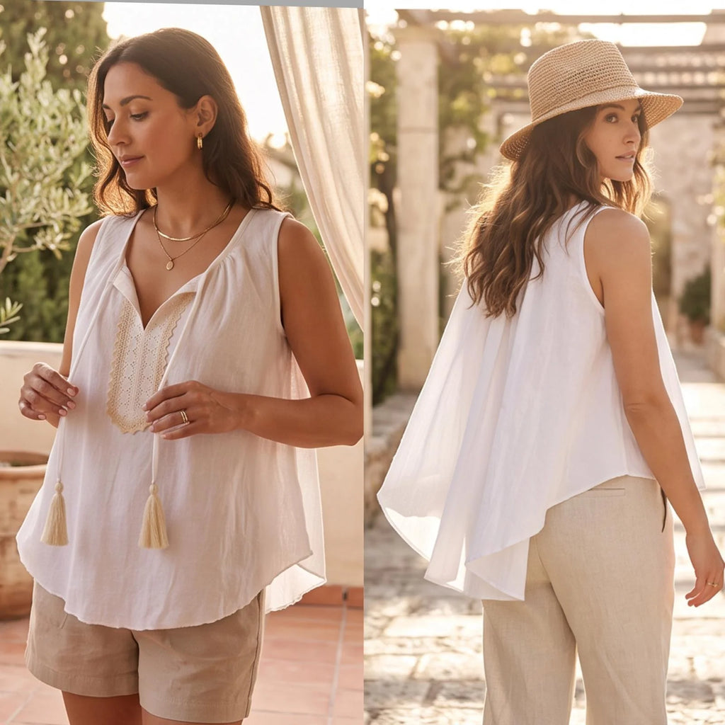 Bluza alba din panza topita cu dantela tesuta - Dana