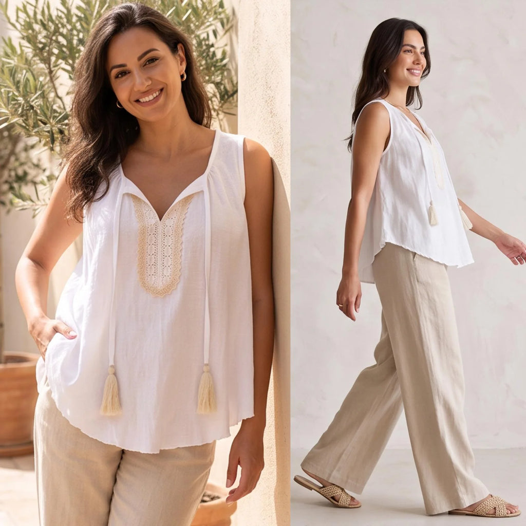 Bluza alba din panza topita cu dantela tesuta - Dana