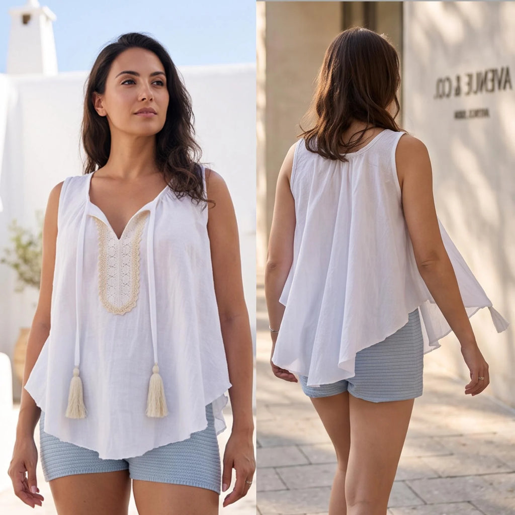 Bluza alba din panza topita cu dantela tesuta - Dana