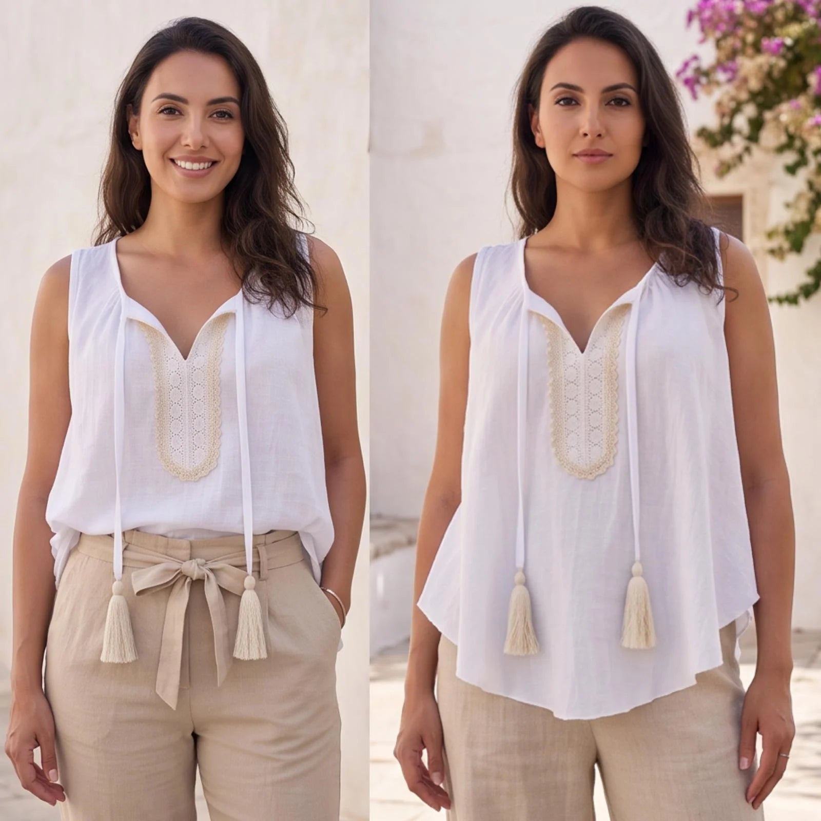 Bluza alba din panza topita cu dantela tesuta - Dana