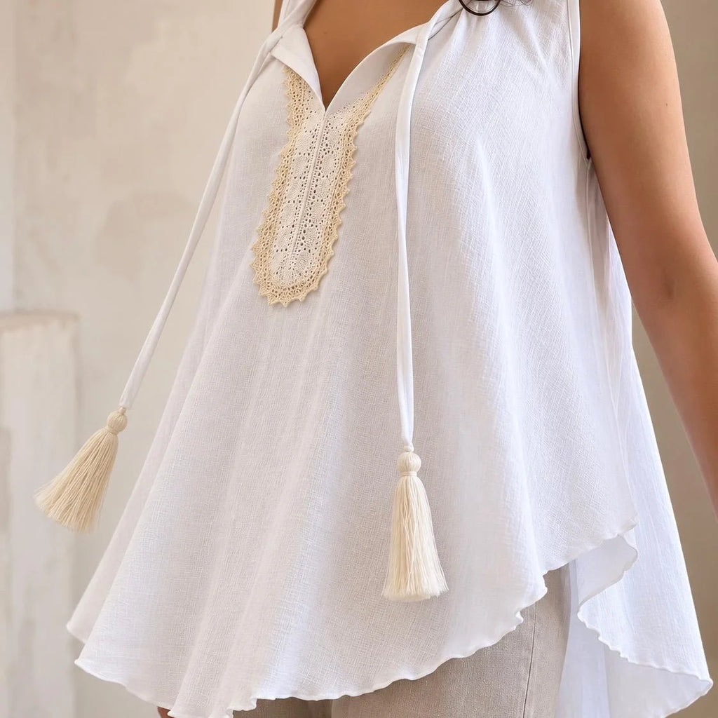 Bluza alba din panza topita cu dantela tesuta - Dana