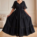 Rochie Nationala neagra din panza de bumbac cu maneca scurta - Alma 04