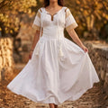 Rochie Nationala alba din panza topita cu maneca scurta - Elisabeta 02