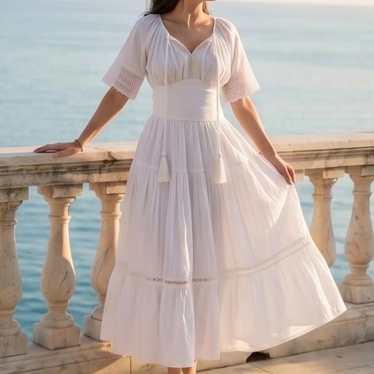 Rochie Nationala alba din panza topita cu maneca scurta - Alma 03