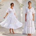 Rochie Nationala alba din panza topita cu maneca scurta - Alma 03