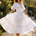 Rochie Nationala alba din panza topita cu maneca scurta - Alma 03