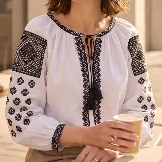 IE Nationala alba cu broderie neagra - Nora