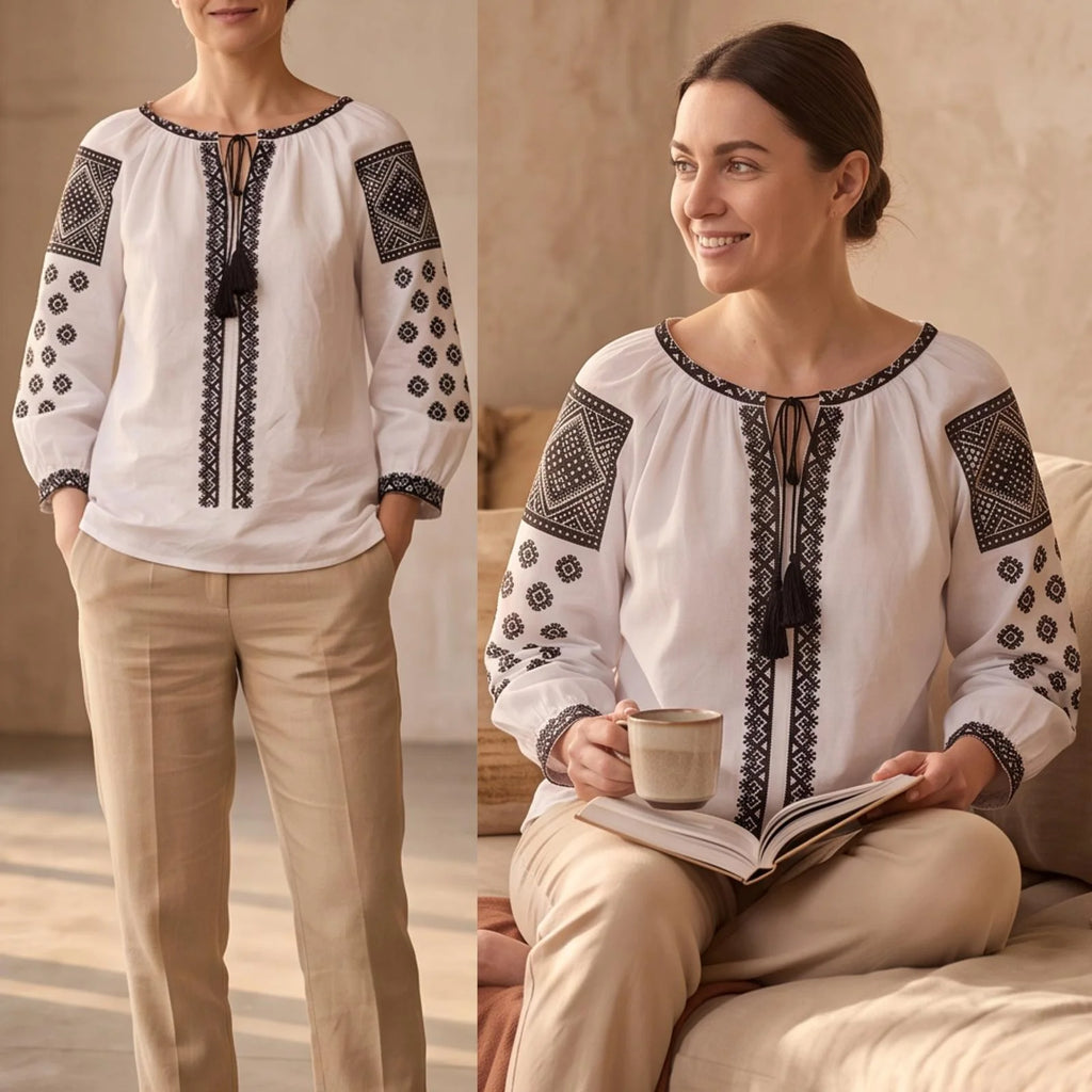 IE Nationala alba cu broderie neagra - Nora