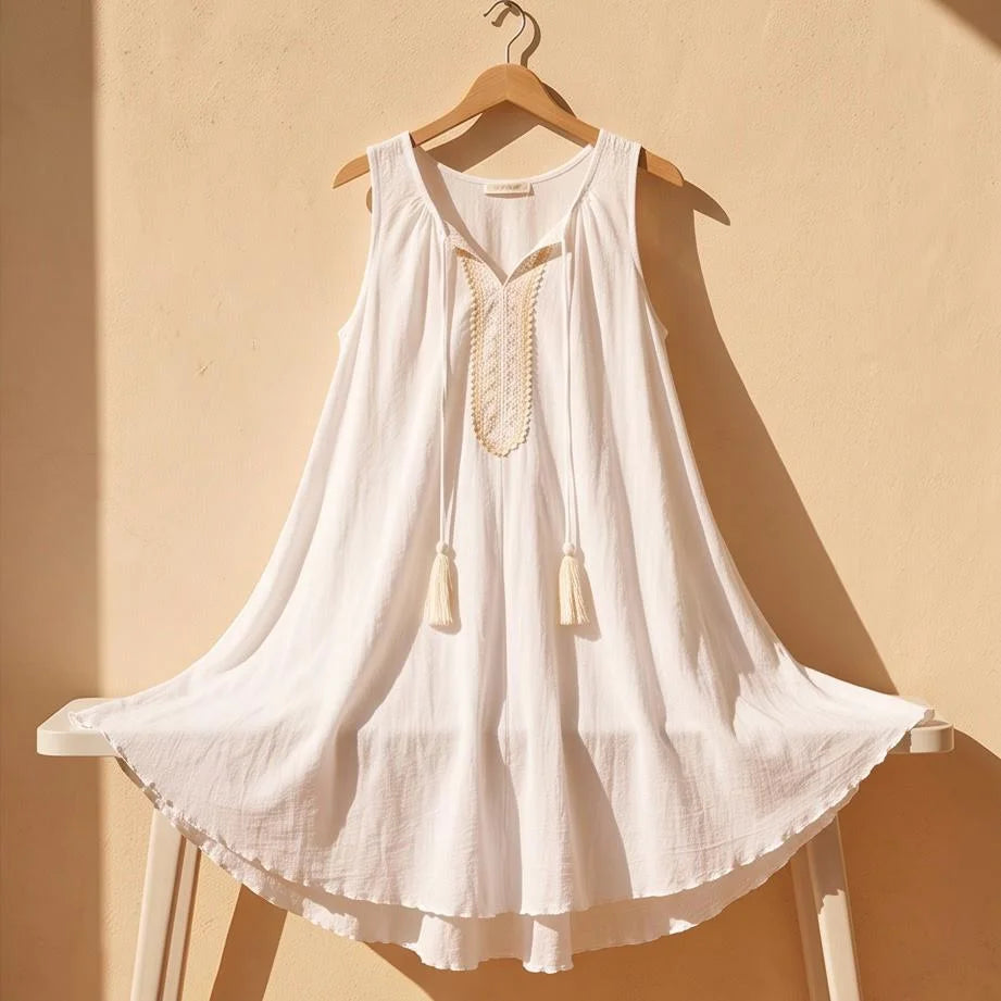 Rochie alba din panza topita cu dantela tesuta - Dana