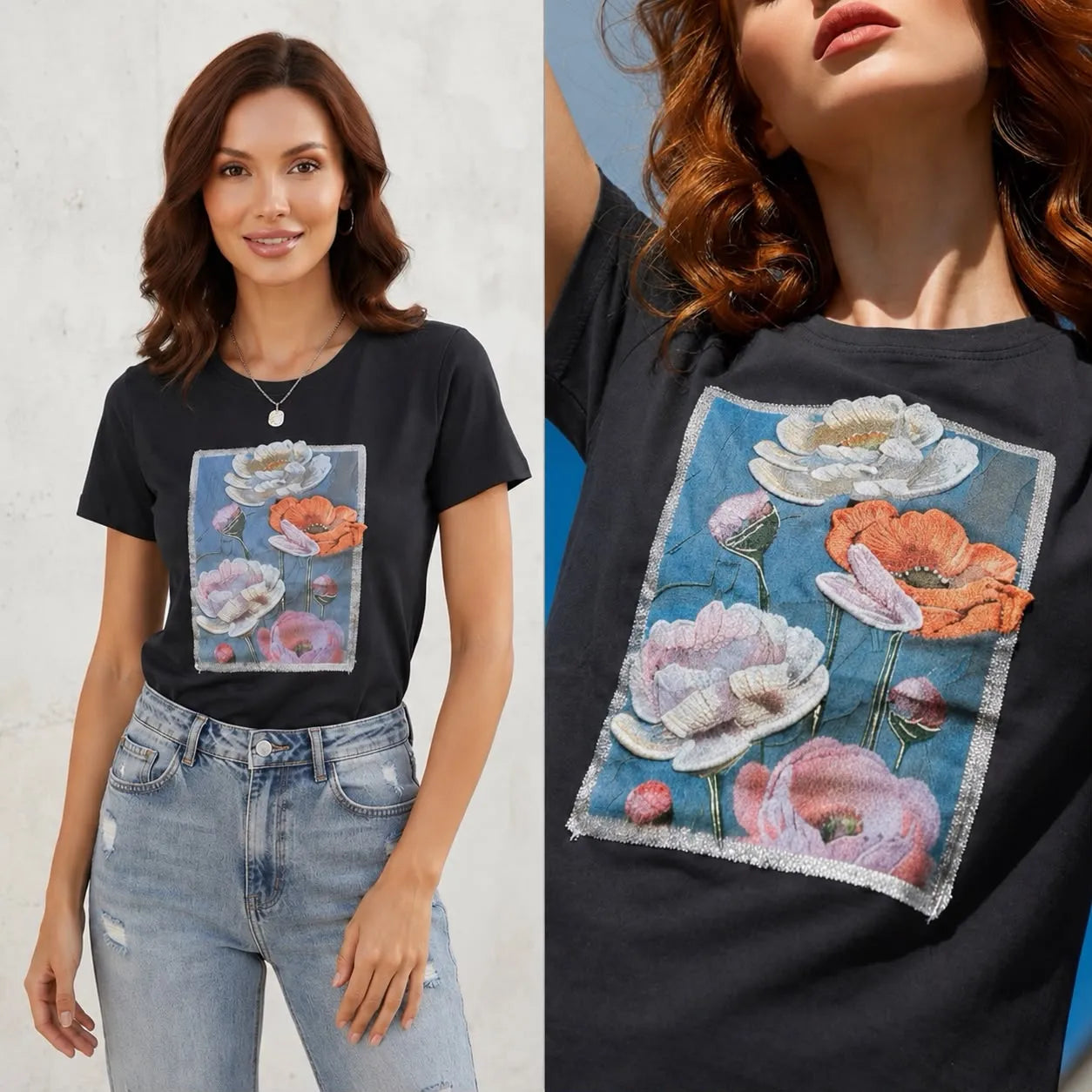 Tricou cu imprimeu cu floral 3D - Andra alb/roz/portocaliu 05