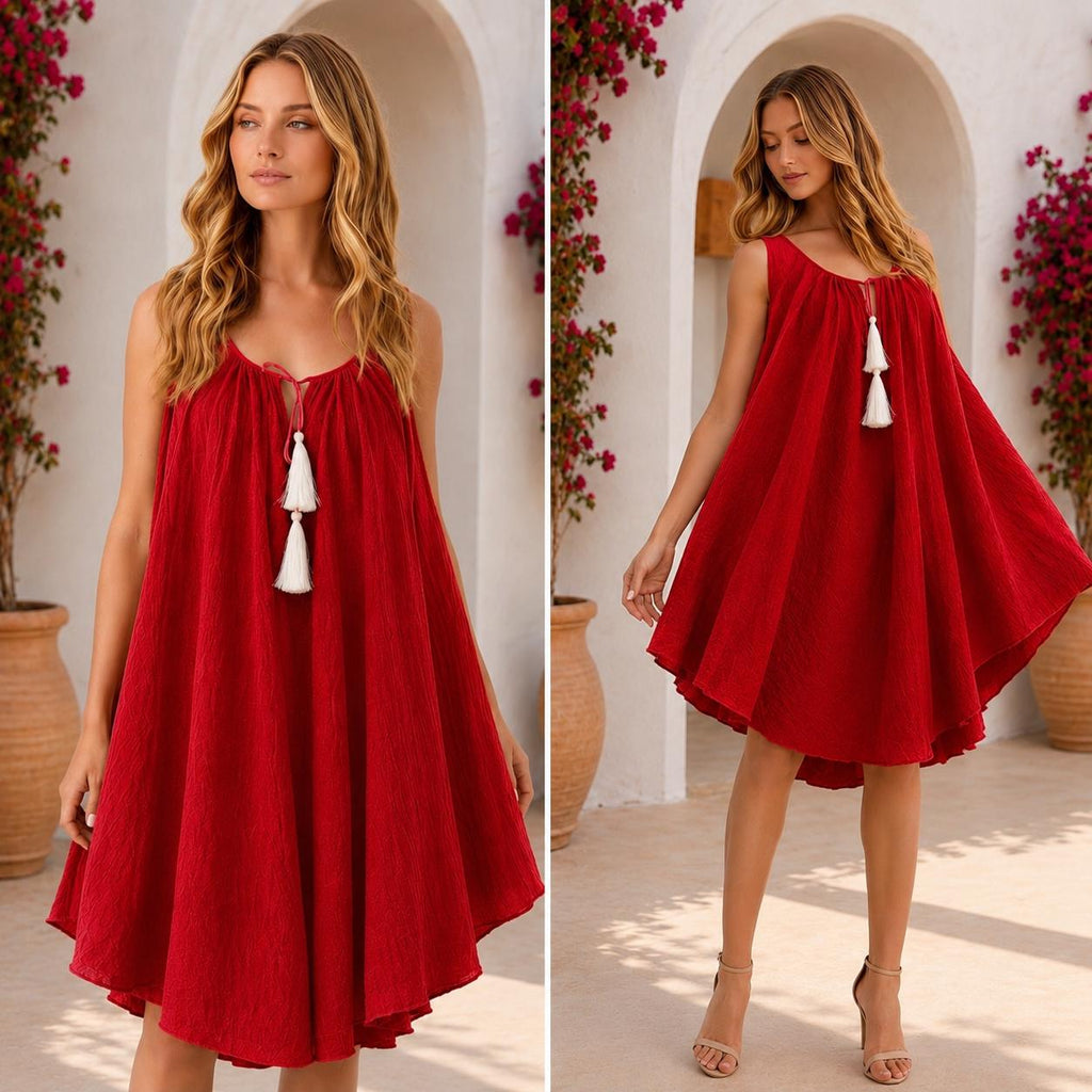 Rochie alba din panza topita cu croi evazat - Daria