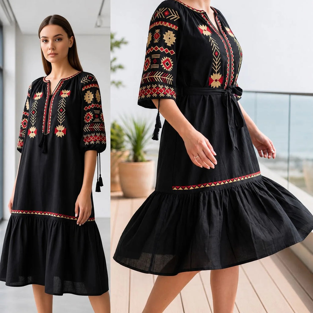 Rochie tip ie traditionala - Carmen negru