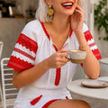 IE Nationala alba din panza topita cu maneca scurta - Diana rosu 05