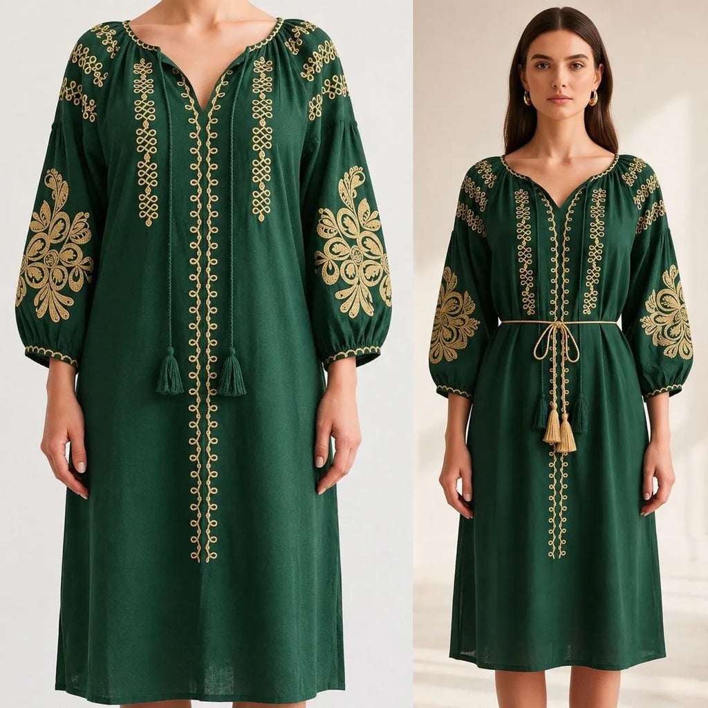 Rochie tip ie traditionala - Olivia verde 02