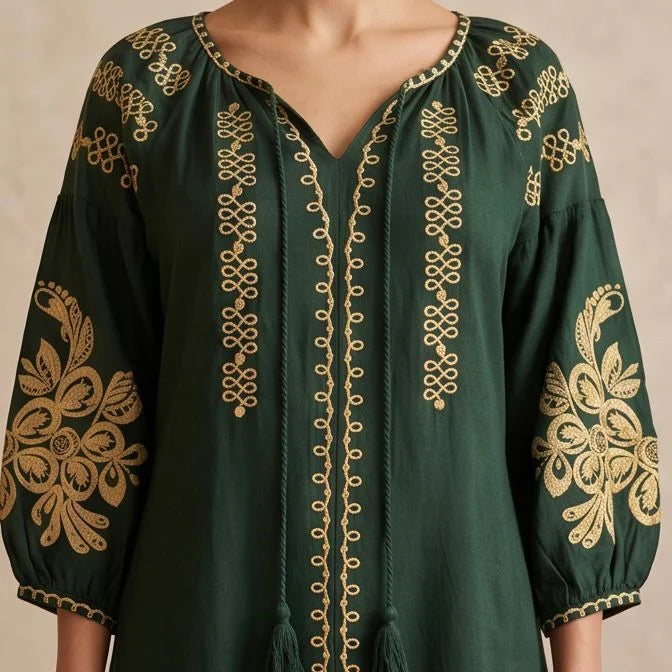 Rochie tip ie traditionala - Olivia verde 02