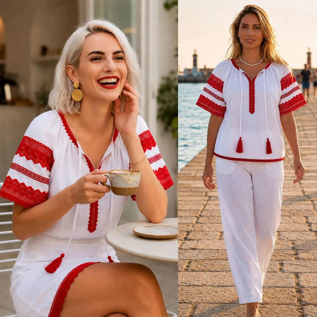 IE Nationala alba din panza topita cu maneca scurta - Diana rosu 05