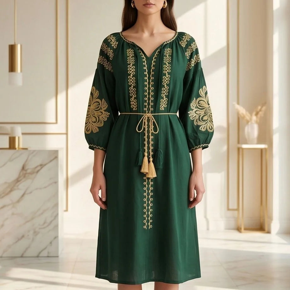 Rochie tip ie traditionala - Olivia verde 02